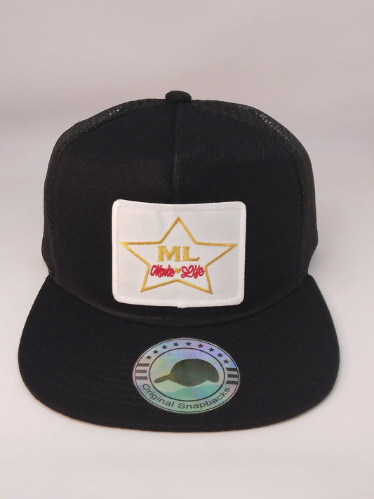 Movie Life Black w/ White Label Flat Brim Trucker Hat