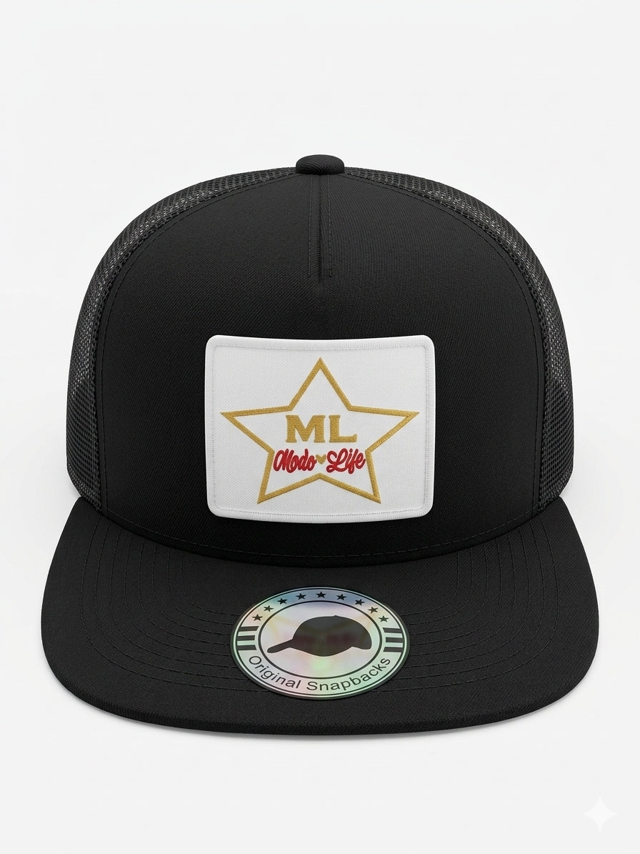 Movie Life Black w/ White Label Flat Brim Trucker Hat