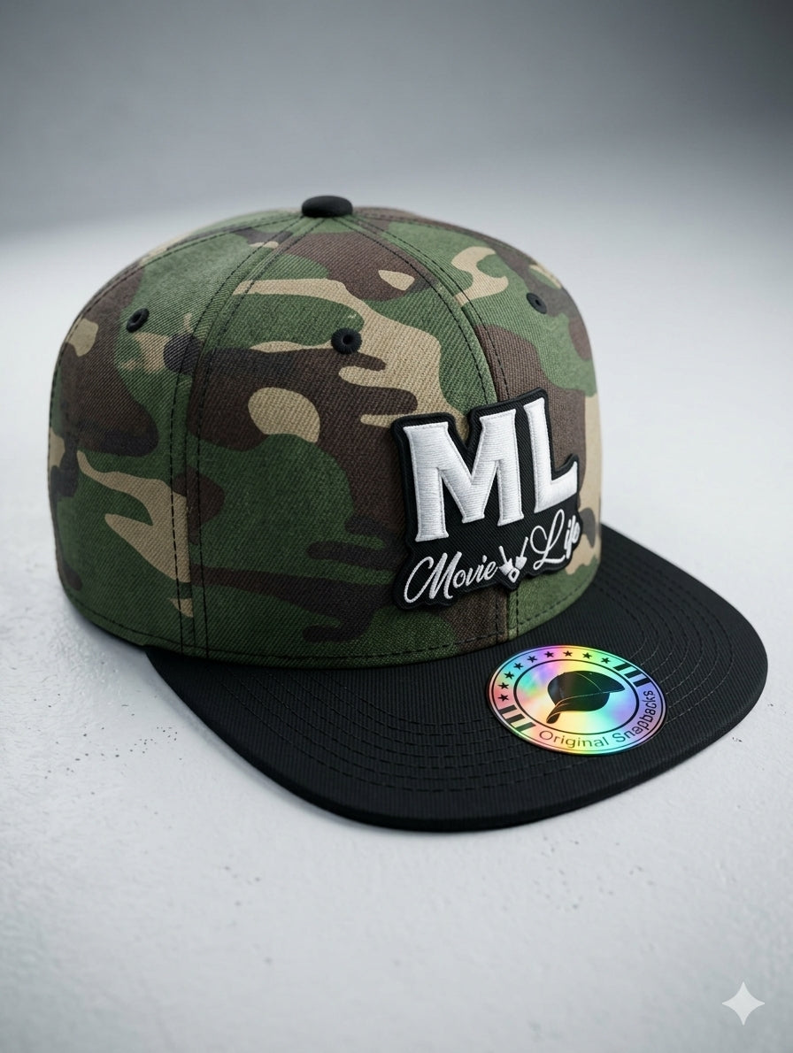 ML Camo Black and White Snapback Hat