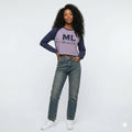 ML Navy Blue and Purple Ragland Crop Top Sweatshirt